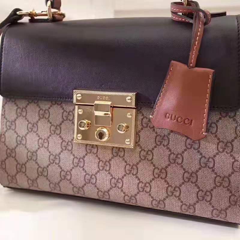 Gucci GG Women GG Padlock Small GG Top Handle Bag in Beige GG Supreme Canvas