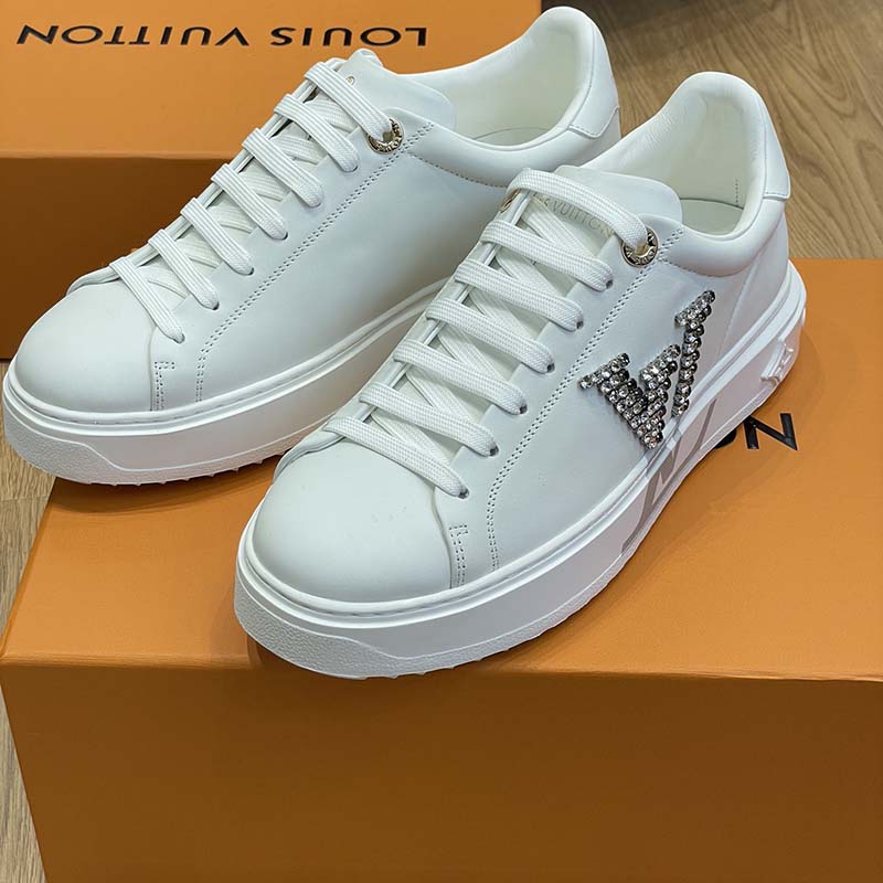 Louis Vuitton Unisex LV Time Out Sneaker Silver Calf Leather Strass Rubber Outsole