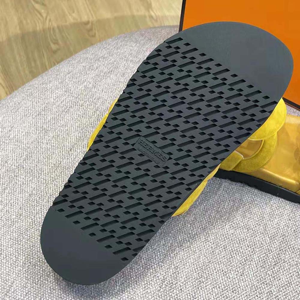 Hermes Women Extra Sandal in Suede Goatskin-Yellow