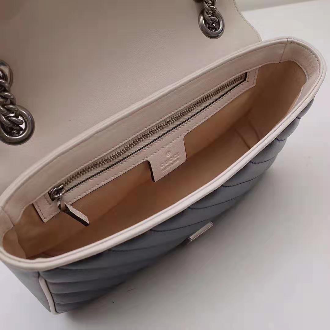 Gucci GG Women GG Marmont Small Shoulder Bag in Blue Diagonal Matelassé Leather