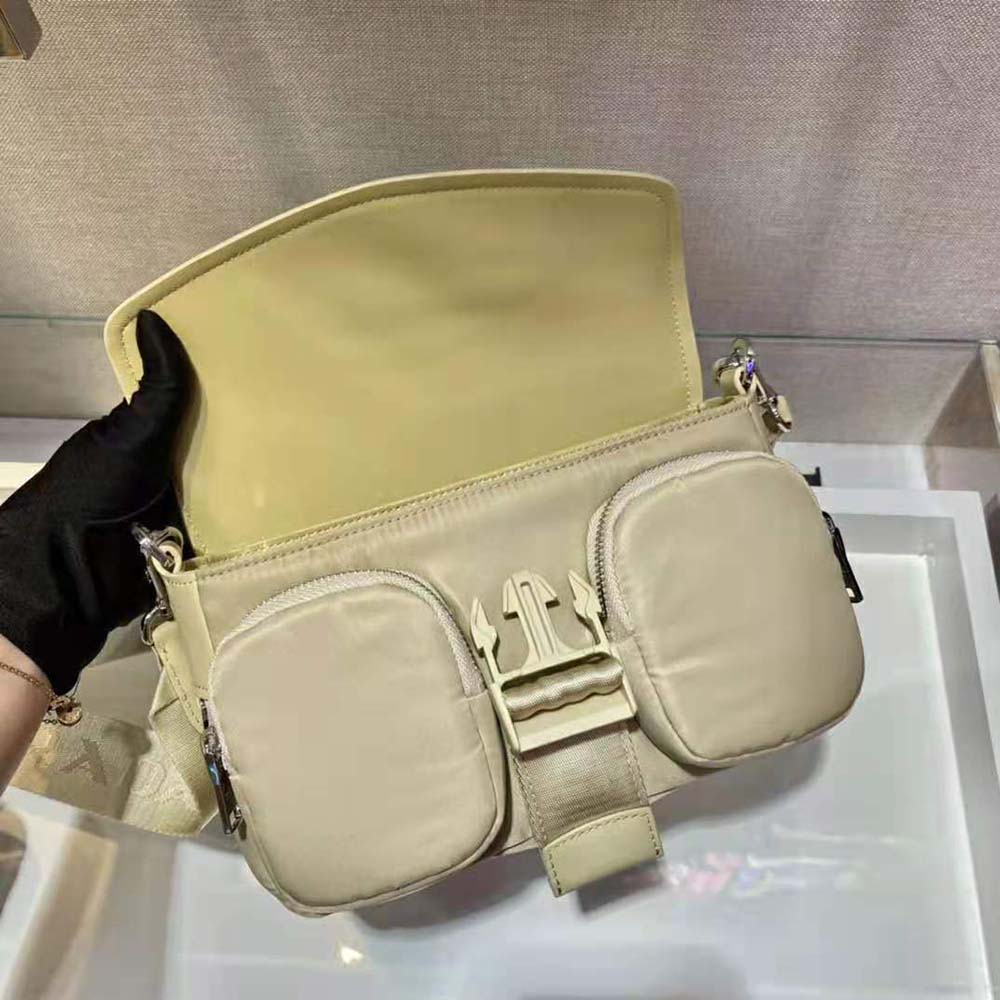 Prada Women Pocket Nylon and Brushed Leather Bag