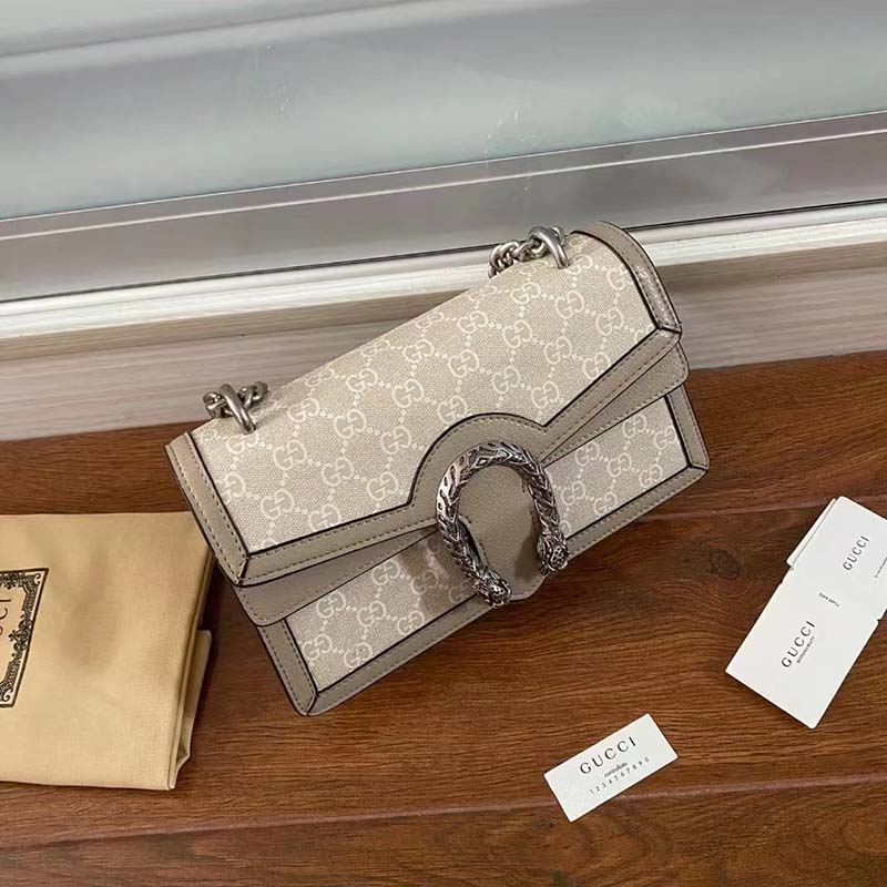 Gucci Women Dionysus Small GG Bag Beige White GG Supreme Canvas