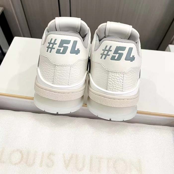 Louis Vuitton Unisex LV Trainer Sneaker White Grained Calf Leather Rubber Initials Monogram Flowers