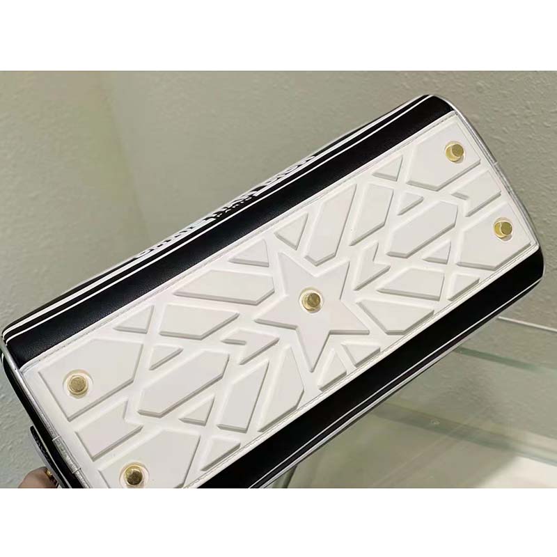 Dior Women CD Medium Vibe Zip Bowling Bag Black Silver Padded Étoile Calfskin