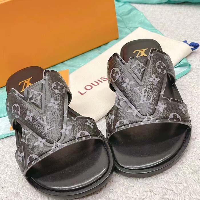 Louis Vuitton LV Unisex Oasis Mule Eclipse Black Monogram Grained Calf Leather Rubber