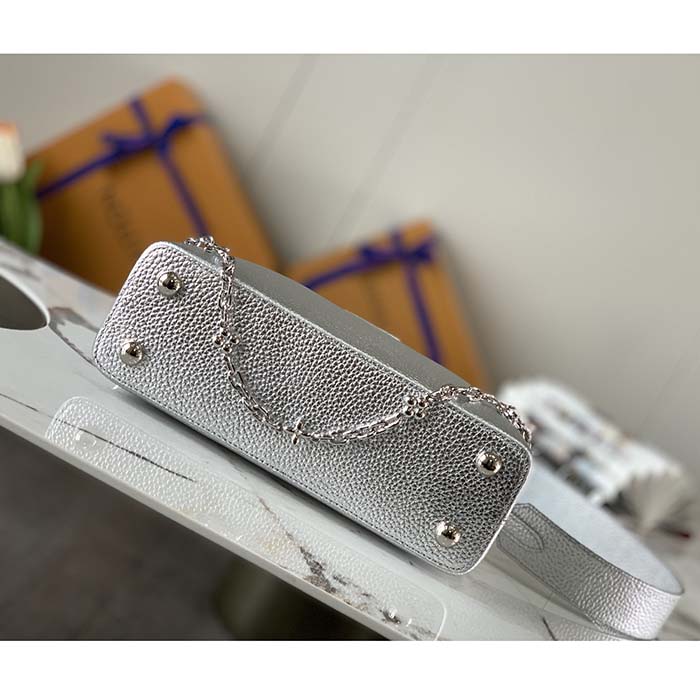 Louis Vuitton LV Women Capucines BB Handbag Etain Metallic Gray Taurillon Leather