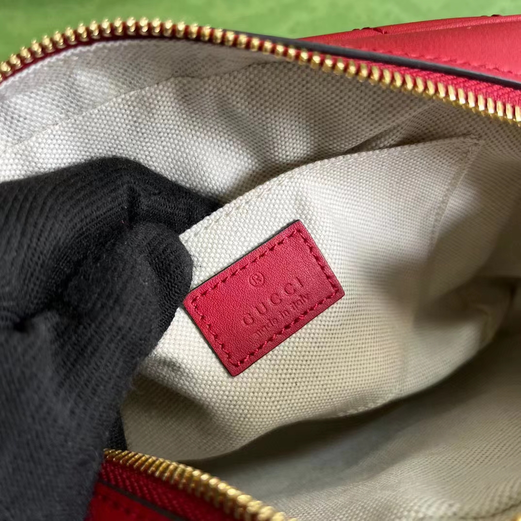 Gucci Women GG Blondie Small Shoulder Bag Red Leather Round Interlocking G