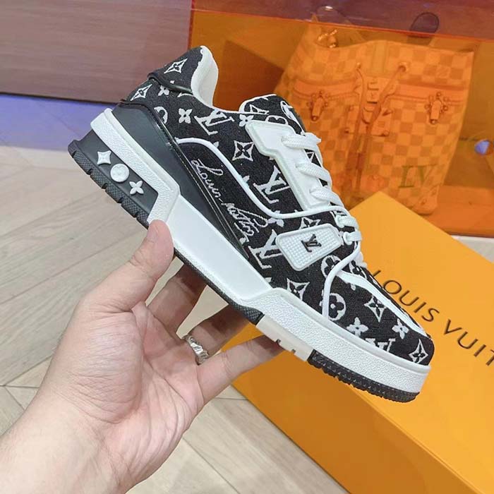 Louis Vuitton LV Unisex LV Trainer Sneaker Black Monogram Textile Rubber Outsole