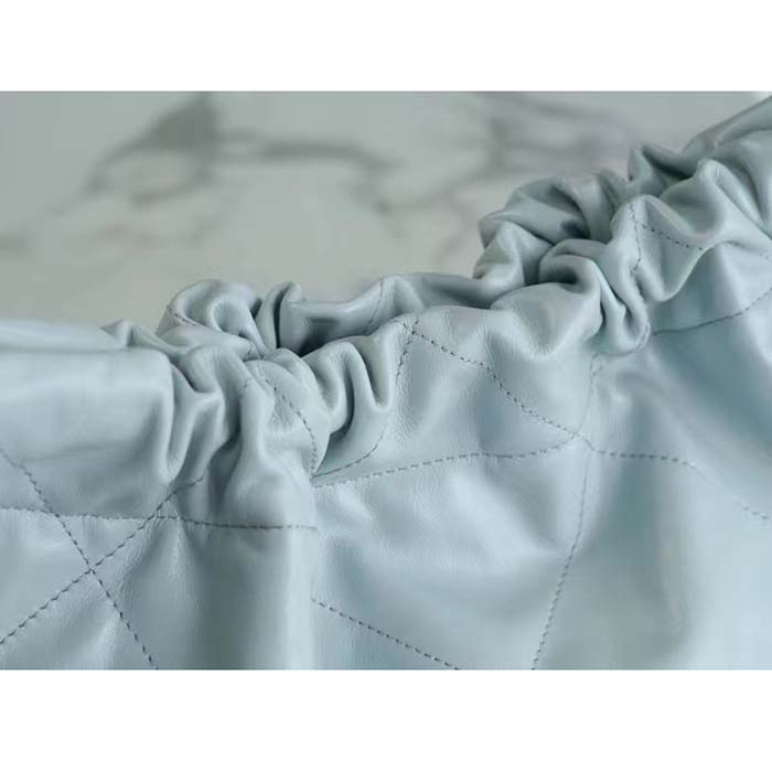 Chanel Women CC 22 Handbag Shiny Calfskin & Gold-Tone Metal Light Blue