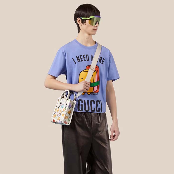 Gucci Unisex Animal Print Mini Tote Bag Beige Ebony GG Supreme Canvas