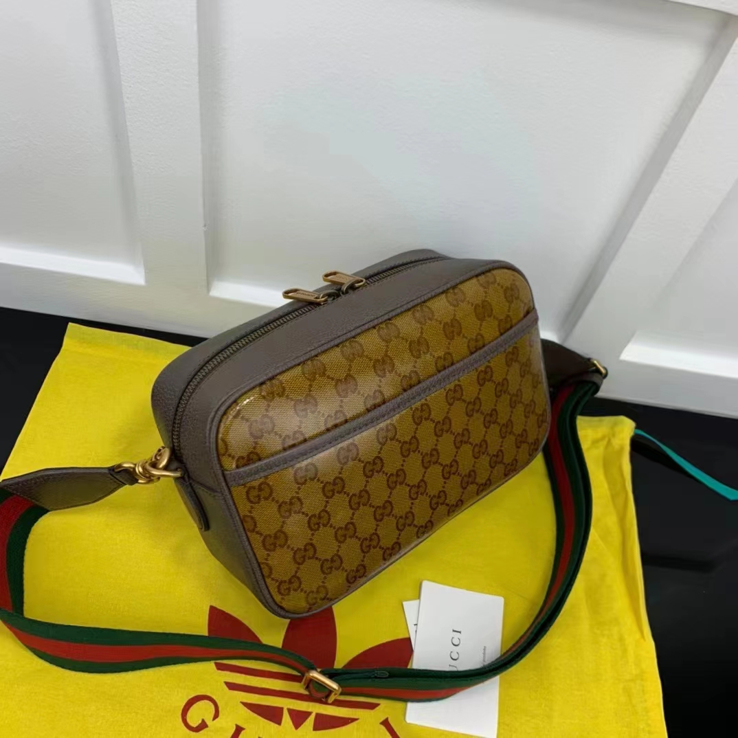 Gucci Unisex Adidas x Gucci Small Shoulder Bag Beige Brown GG Crystal Canvas