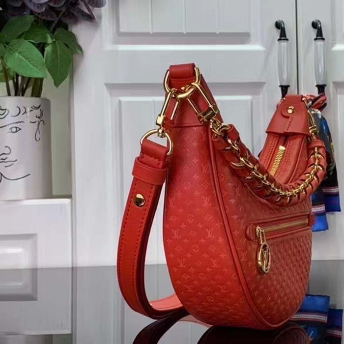Louis Vuitton LV Women Loop Half-Moon Baguette Bag Red Calfskin Monogram Flowers