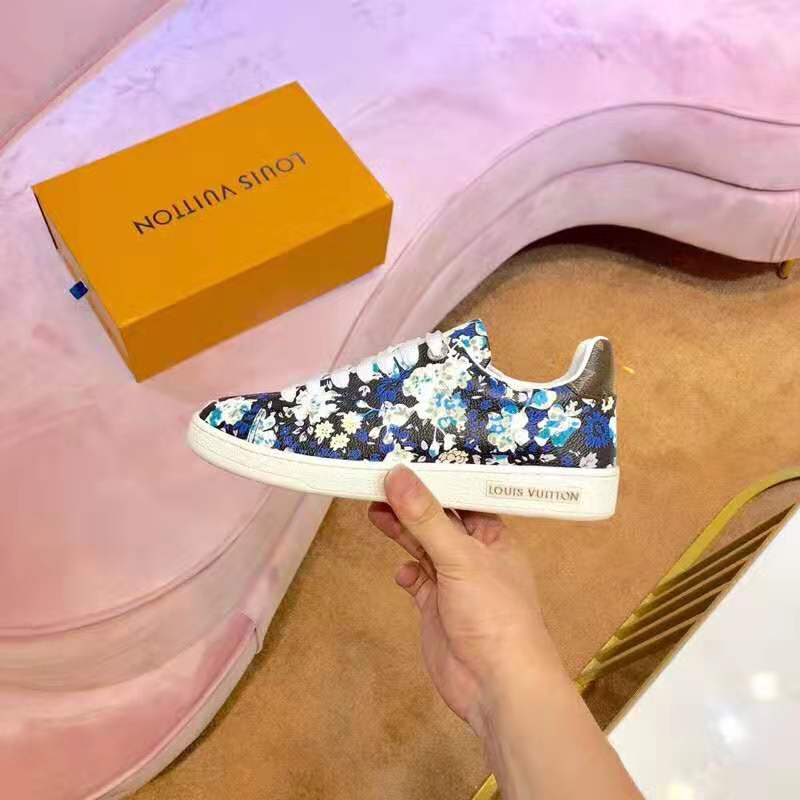 Louis Vuitton LV Women Frontrow Sneaker in Flower-Printed Calf Leather-Blue