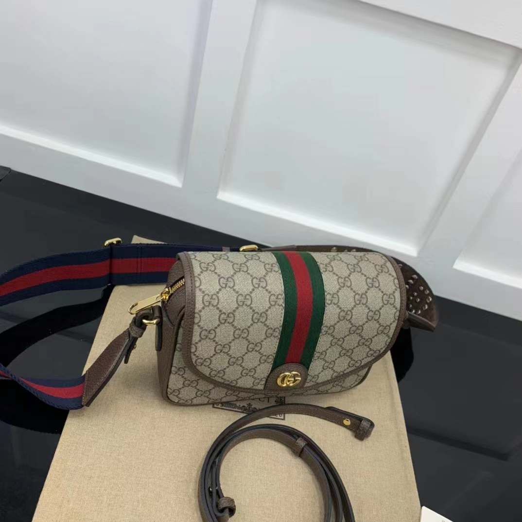 Gucci Unisex Ophidia Mini GG Shoulder Bag Beige Ebony GG Supreme Canvas