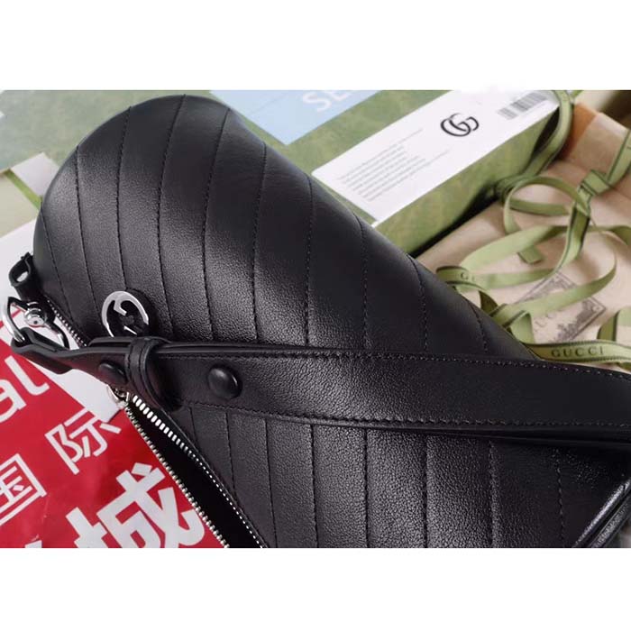 Gucci Women GG Blondie Small Shoulder Bag Round Interlocking G Black Leather