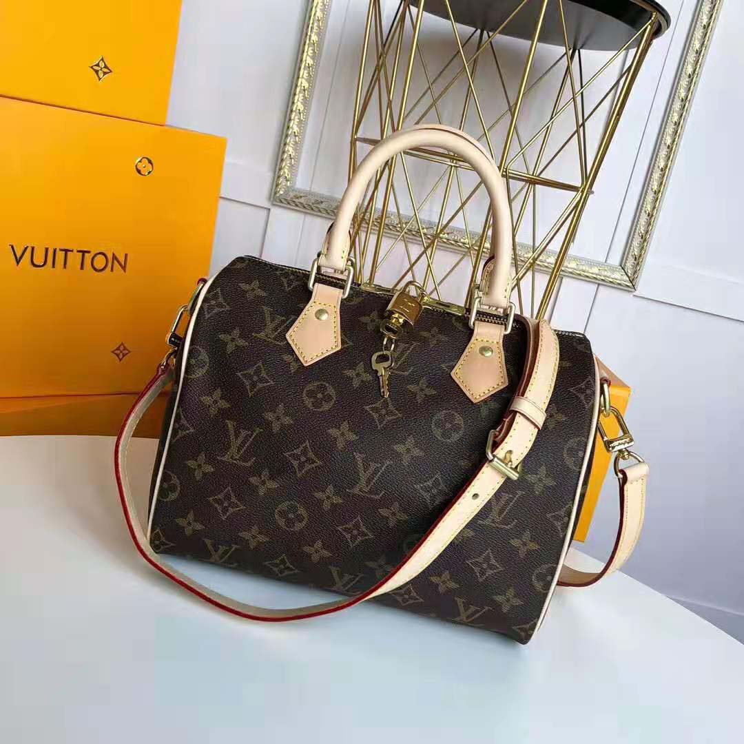 Louis Vuitton LV Women Speedy 25 Bag in Monogram Coated Canvas-Brown