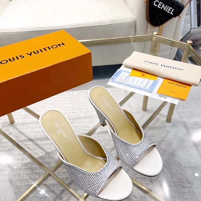 Louis Vuitton LV Women Super Mule Silver Strass Leather Outsole 10 CM Heel