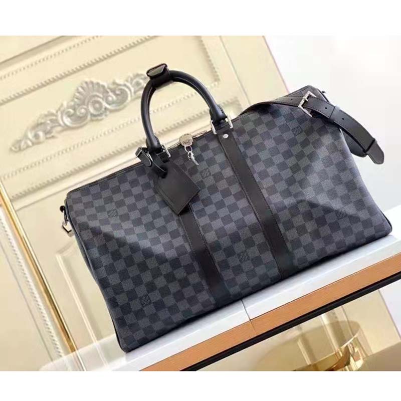 Louis Vuitton LV Unisex Keepall Bandoulière 45 Travel Bag Grey Damier Graphite Canvas