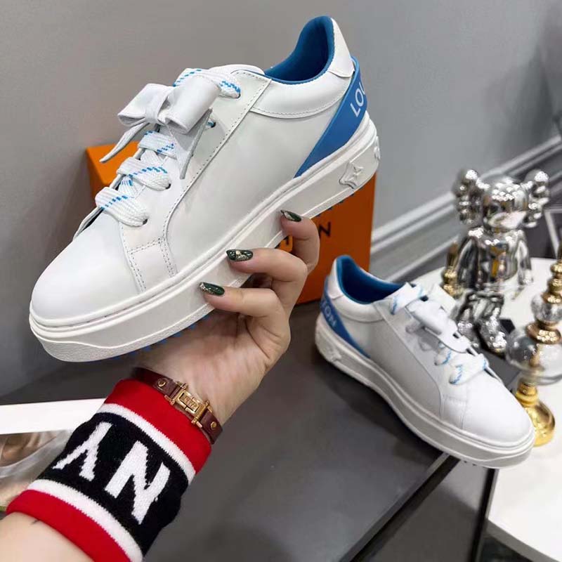 Louis Vuitton Unisex LV Shoes Time Out Sneaker Light Blue Calf Leather Rubber Outsole