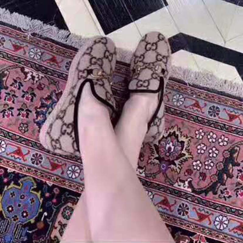 Gucci Unisex GG Wool Loafer in Beige and Ebony GG Wool