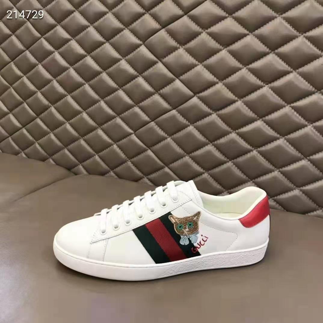 Gucci GG Unisex Ace Sneaker Cat Green Red Web Gucci Cat Embroidery