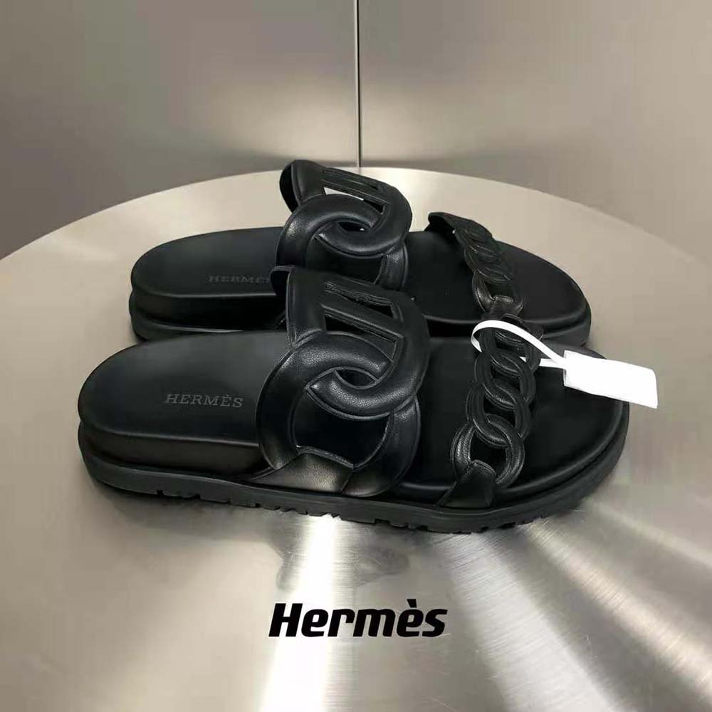Hermes Women Extra Sandal in Nappa Leather-Black