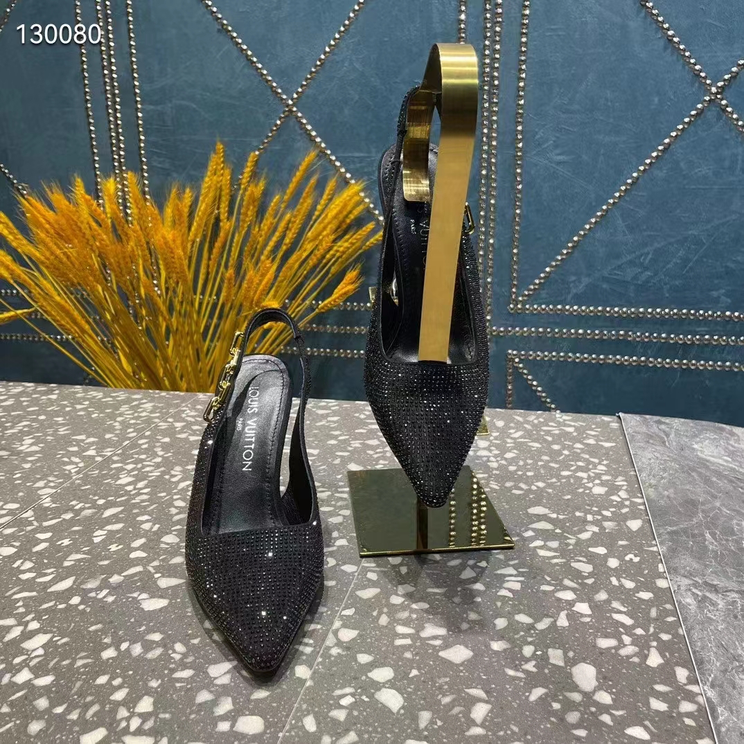 Louis Vuitton LV Women Sparkle Slingback Pump Black Strass Elasticized 9.5 Cm Heel