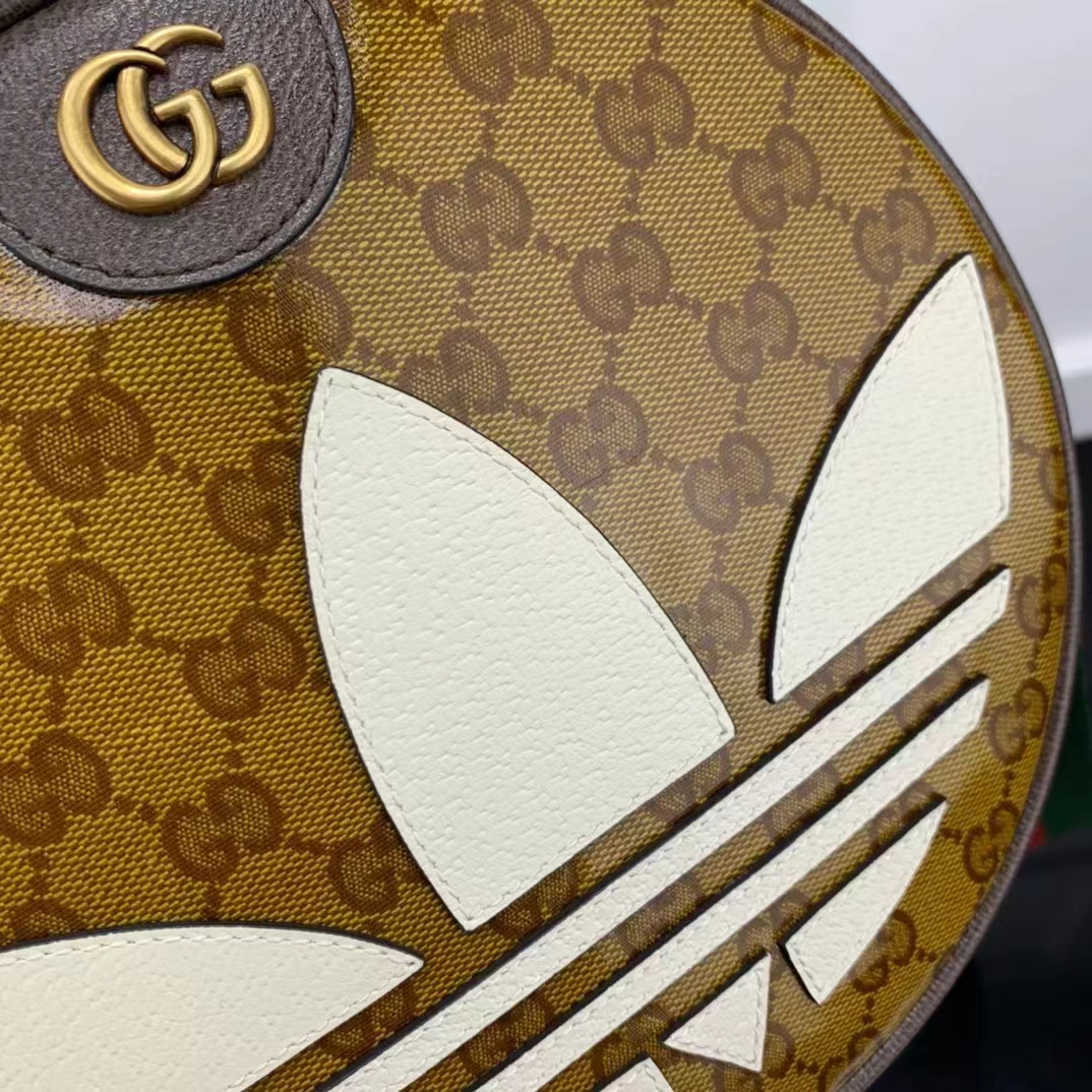 Gucci Unisex Adidas x Gucci Ophidia Small Shoulder Bag Beige Brown GG Crystal Canvas