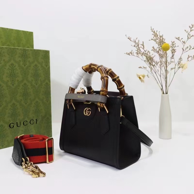 Gucci GG Women Diana Mini Tote Bag Black Leather Double G