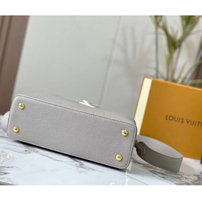 Louis Vuitton LV Women Capucines MM Handbag Steeple Gray Greige Taurillon Leather
