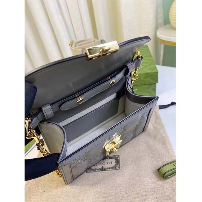 Gucci Women GG Matelassé Small Top Handle Bag Dusty Grey Leather Double G