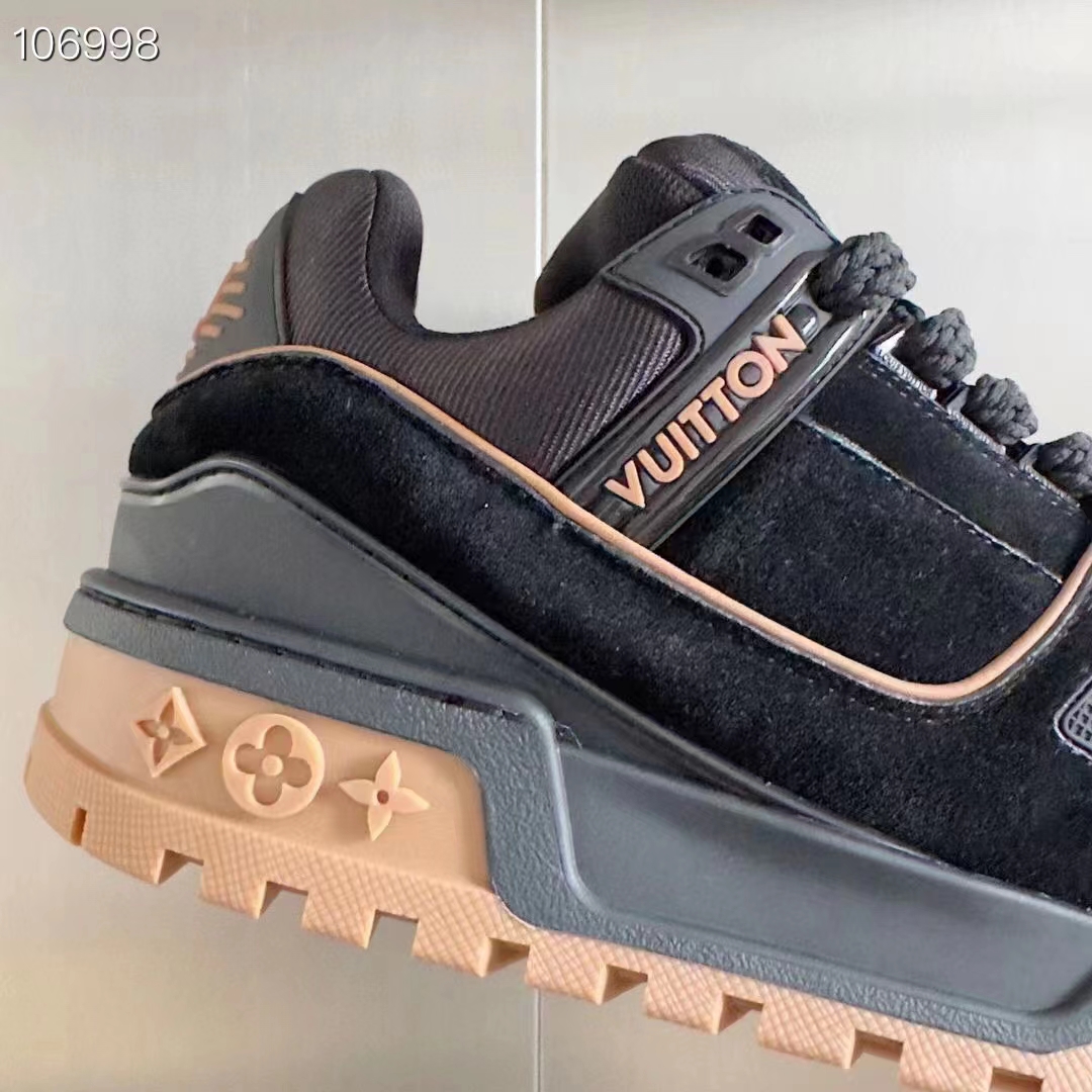 Louis Vuitton Unisex LV Trainer Maxi Black Suede Calf Leather Textile Laces Beads Rubber