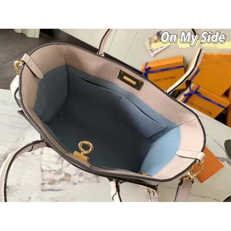 Louis Vuitton LV Women On My Side MM Tote Greige Calfskin Monogram Canvas