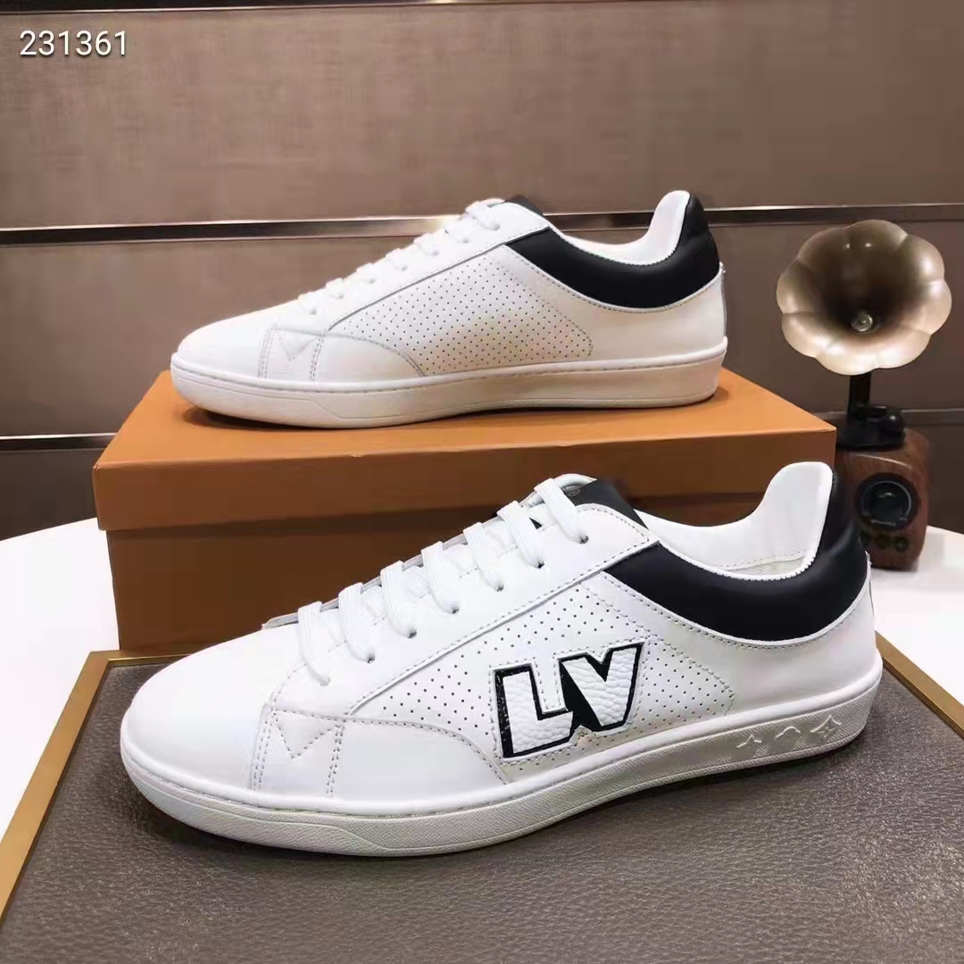 Louis Vuitton LV Unisex Luxembourg Sneaker Black White Perforated Calf Leather