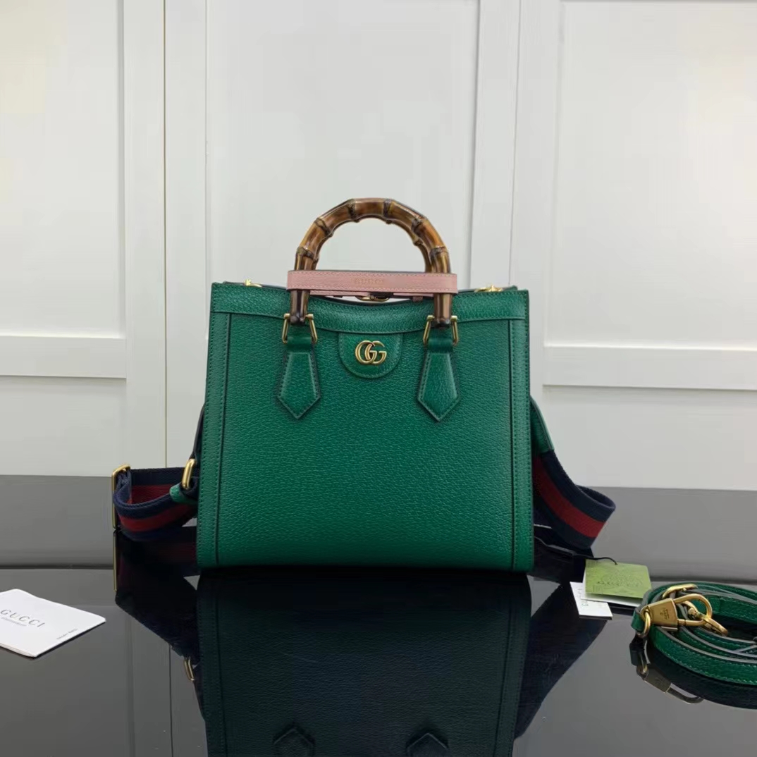 Gucci GG Women Diana Small Tote Bag Double G Green Leather