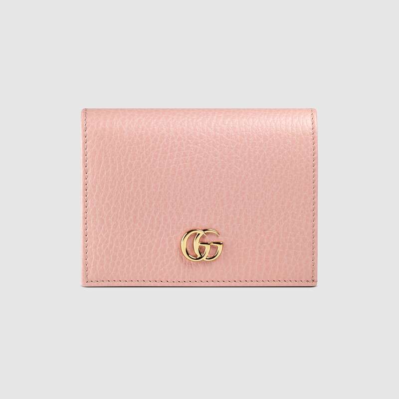 Gucci GG Unisex Leather Card Case Wallet in Textured Leather with Double G