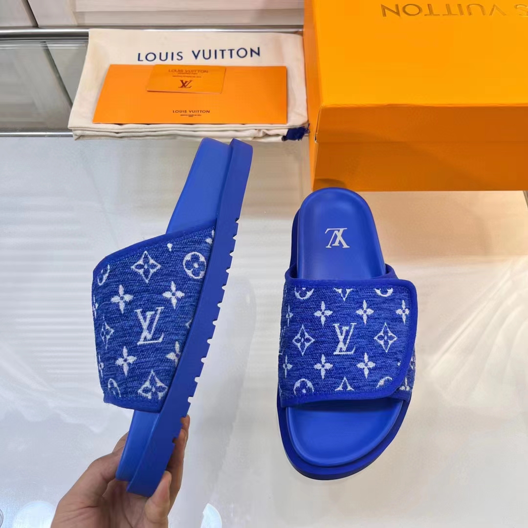 Louis Vuitton LV Unisex Miami Mule Blue Mini Monogram Textile Anatomic Insole