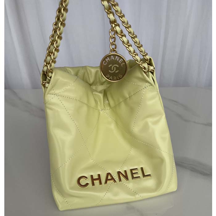 Chanel Women CC 22 Mini Handbag Shiny Calfskin Gold-Tone Metal Yellow