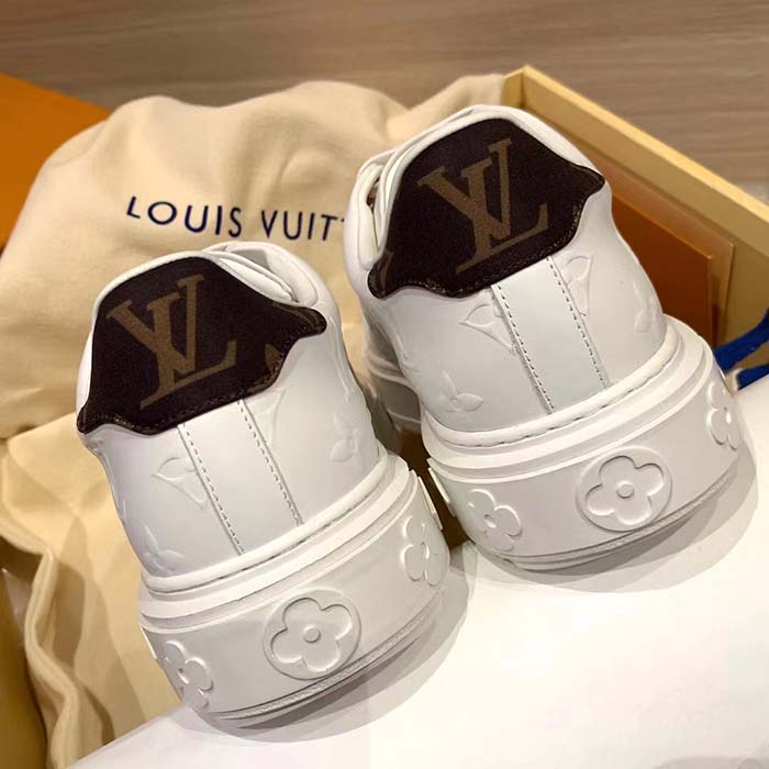 Louis Vuitton Women LV Time Out Sneaker White Debossed Calf Leather Recycled Monogram Nylon