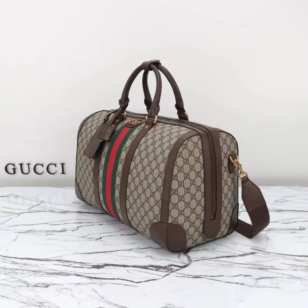 Gucci Unisex GG Savoy Small Duffle Bag Beige Ebony GG Supreme Canvas