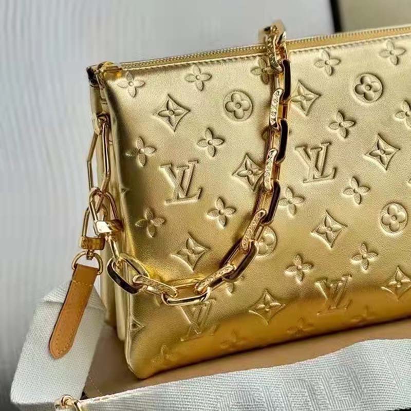 Louis Vuitton LV Women Coussin PM Gold Monogram-Embossed Puffy Lambskin Calfskin