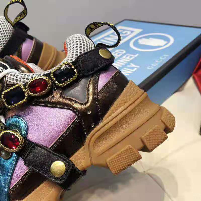 Gucci Women Flashtrek Sneaker with Removable Crystals 5.6cm Height-Brown