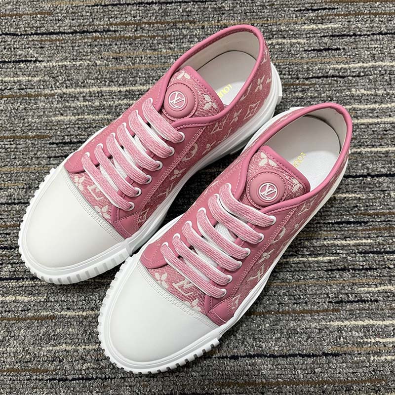 Louis Vuitton Women LV Squad Sneaker Rose Clair Pink Monogram Denim Rubber Circle
