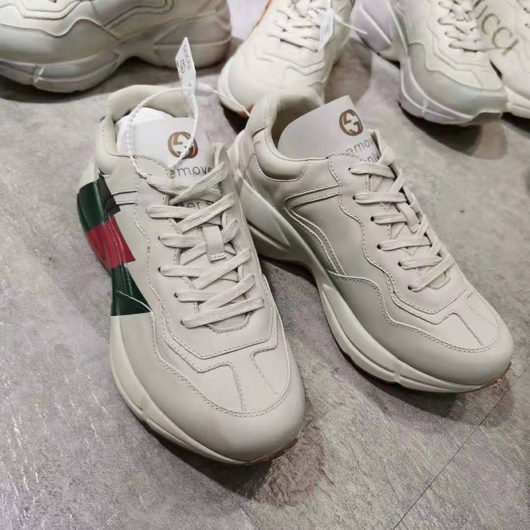 Gucci Men Rhyton Web Print Leather Sneaker in 5.1 cm Height-Beige