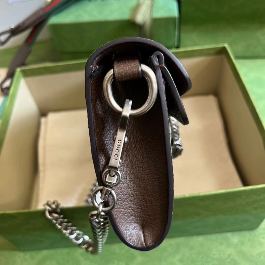 Gucci Women Dionysus Small Shoulder Bag Beige Ebony GG Supreme Canvas