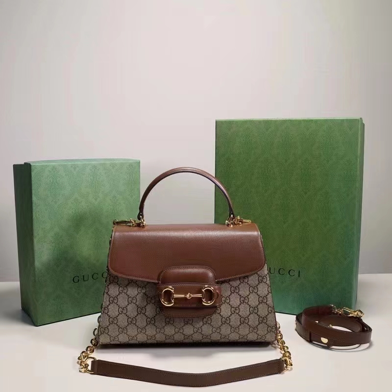 Gucci GG Women Gucci Horsebit 1955 Medium Bag Beige Ebony GG Supreme Canvas