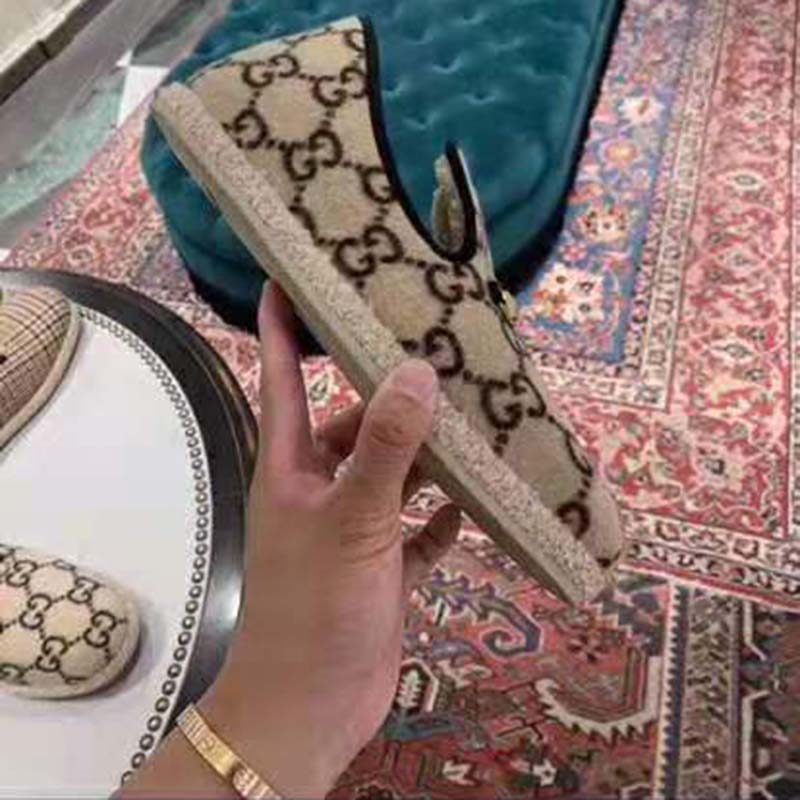 Gucci Unisex GG Wool Loafer in Beige and Ebony GG Wool