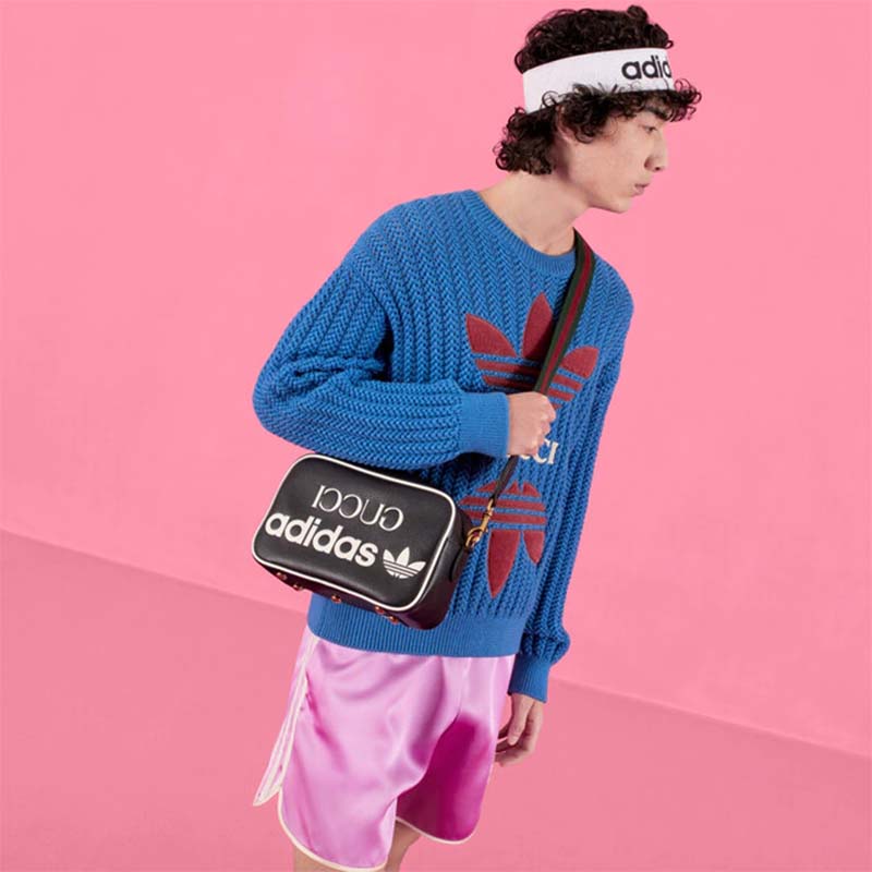 Gucci Unisex Adidas x Gucci Small Shoulder Bag Black Leather Interlocking G