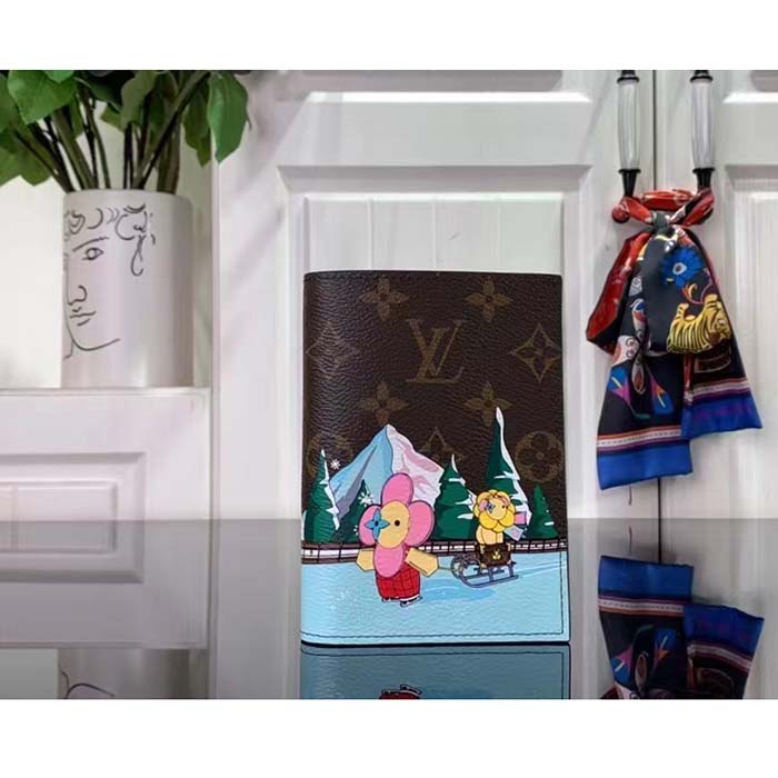 Louis Vuitton LV Unisex Passport Cover Pink Monogram Coated Canvas Grained Cowhide Leather