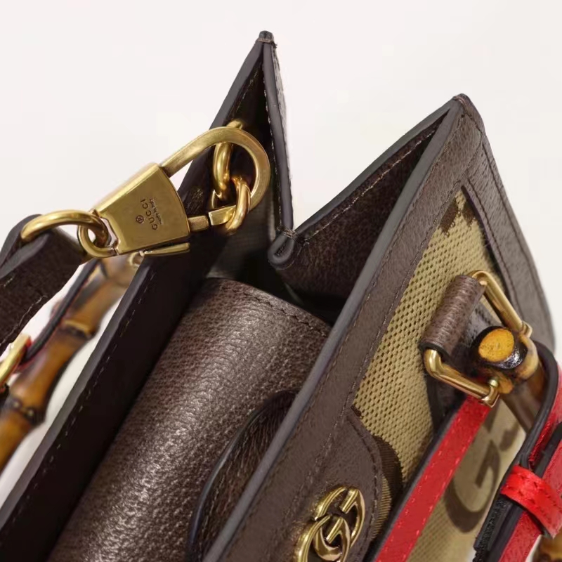 Gucci Unisex Diana Jumbo GG Mini Tote Bag Red Camel Ebony Canvas